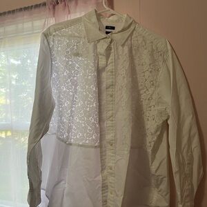GAP White Lightweight Shirt Jacket with Lace Detail